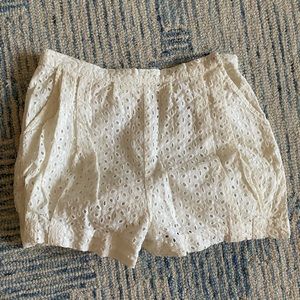 High waisted white cotton lace shorts